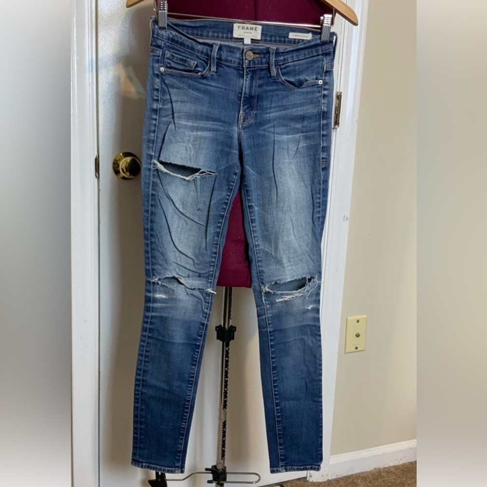 Frame Denim Le Skinny de Jeanne Distressed Jeans 27 size good condition